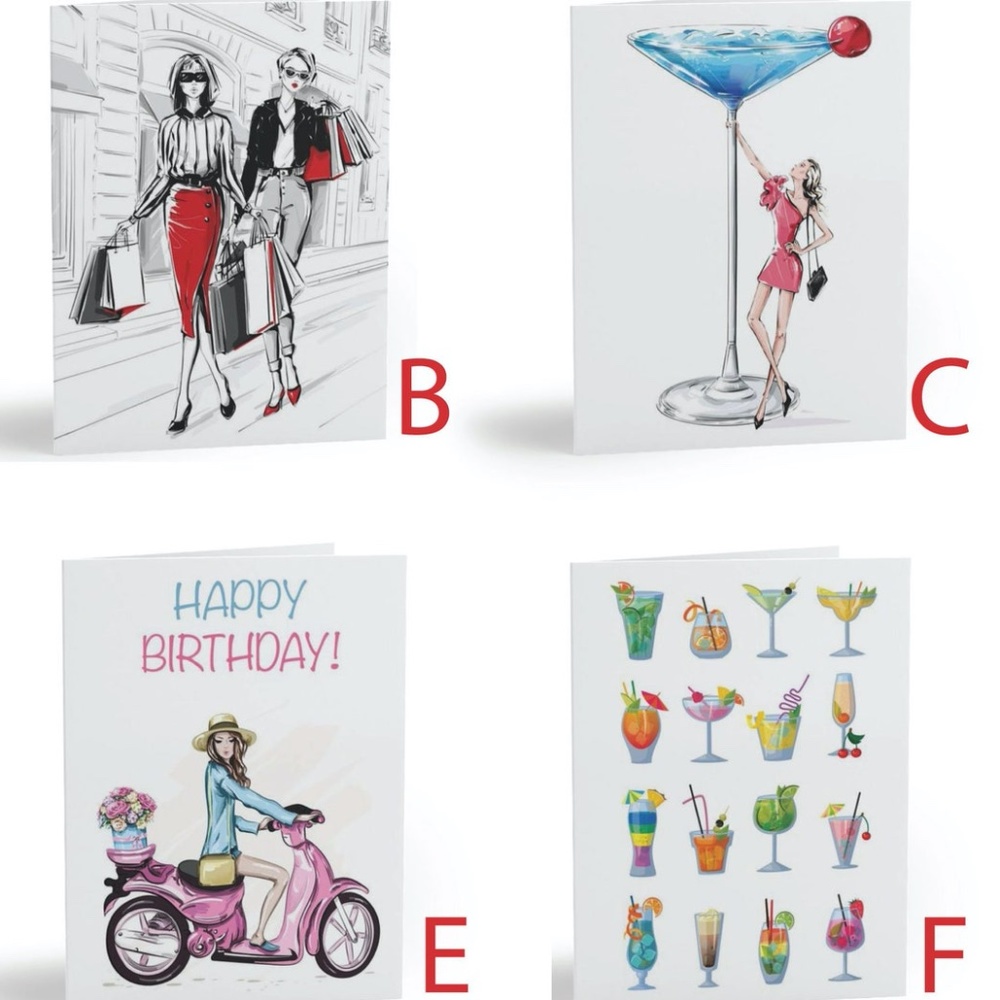 x2 Fashion Girls Greeting Cards Birthday Cards with Envelopes Stationery